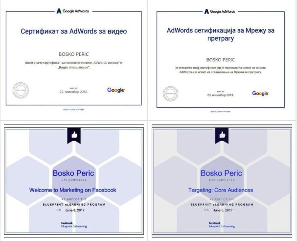 Google i Facebook sertifikati