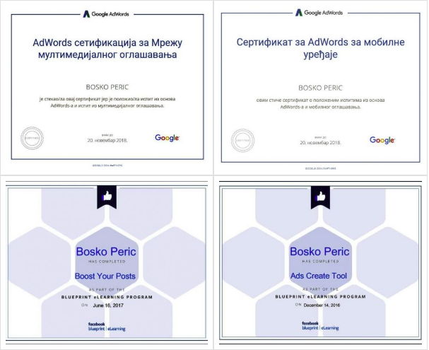 Google i Facebook sertifikati